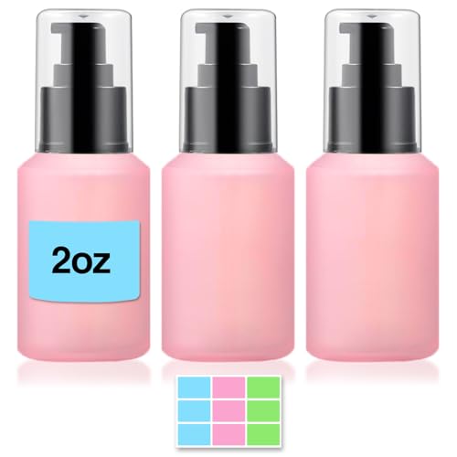 3PCS 60ML/2OZ Empty Pink Frosted Glass Bottles with Pump - color: Pink, size: 2 OZ