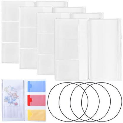 CRASPIRE 8Pcs Travelers Notebook Zipper Refill Pocket File Folder with 4Pcs Nylon Travel Journal Elastics 4Pcs Standard Size PVC Clear Pockets Rectangle Organizers for Card Passport Document Storage - style: 4 Sets Clear Standard Size: Pocket+Rope