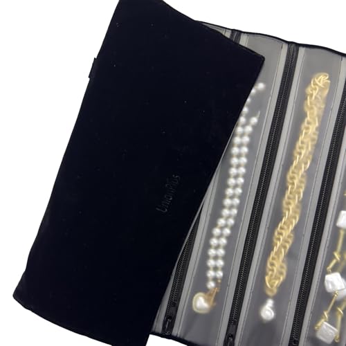 UnionPlus Velvet Jewelry Roll Organizer, 12 Grids, Black - color: Black, size: 12-Grids