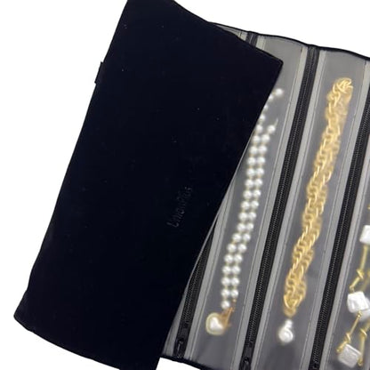 UnionPlus Velvet Jewelry Roll Organizer, 12 Grids, Black - color: Black, size: 12-Grids