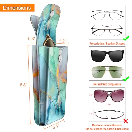 FINTIE Double Glasses Case with Carabiner Hook, Vegan Leather Eyeglass Case - color: Emerald Marble