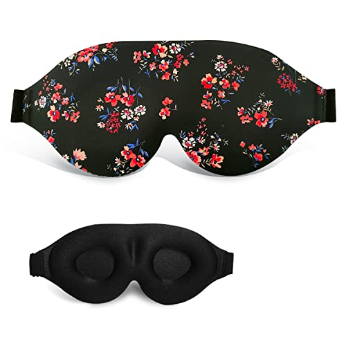 3D Sleep Mask, 100% Blackout 3D Contoured Sleep Eye Mask (Floral) - color: Floral