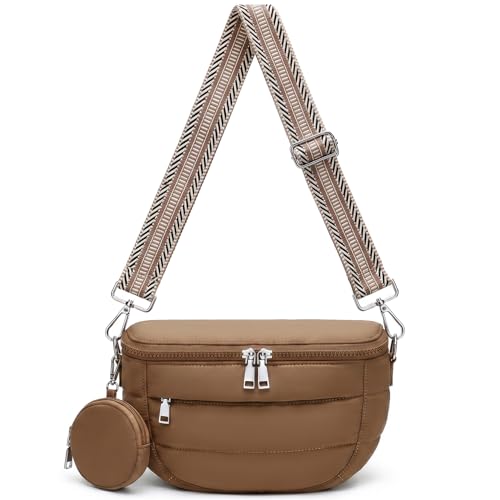 Crossbody Bum Bag for Women, Lightweight Puffy Purse Travel Coffee - color: Coffee Brown