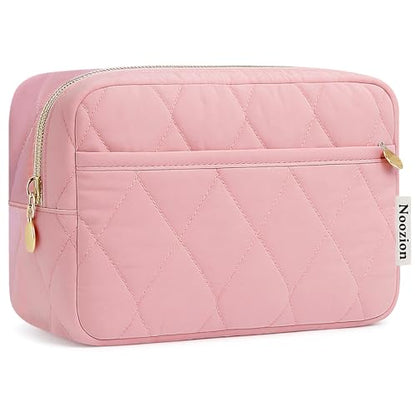 Noozion Makeup Bag Travel Toiletry Bag, Puffy Padded Cosmetic Bag for Women, Makeup Organizer Case, Wide-open Pouch Purse, Travel Essentials - color: Darkpink