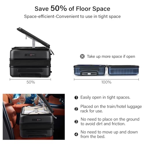 Hanke Hardside Expandable Carry On Luggage, 20 Inch Top Opening Suitcase - color: Jet Black, size: 20 Inch EXT