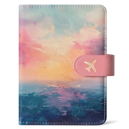 Passport Holder for Travel, RFID Blocking Wallet with Magnetic Closure - color: E-Sunrise