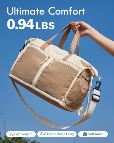 Expandable Travel Duffel Bag for Women Men Gym Bag Weekender Overnight Bag - color: Khaki