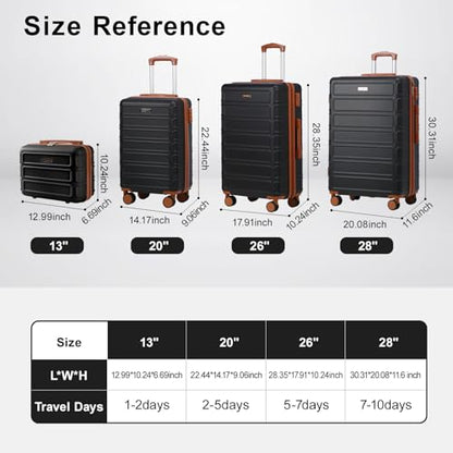4 Piece Luggage Set Expandable ABS Travel Suitcase Set TSA Lock Hardshell Durable Lightweight Traveling Luggage Sets Gift for Back to School (Black, 28in26in20in13in) - color: Black