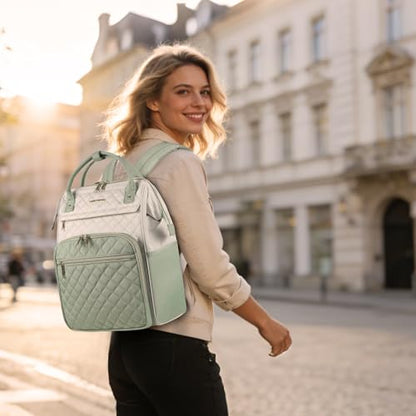 EMPSIGN 17 Inch Laptop Backpack for Women, Beige-Light Green - color: Beige/Light Green