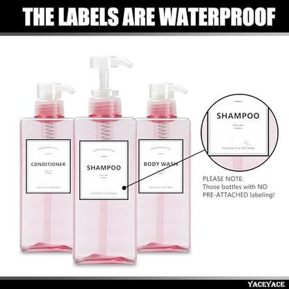 Pink Shampoo and Conditioner Set of 3, 16.9oz Clear Shampoo - color: Pink Clear, size: 2.5"L x 2.5"W x 8"H
