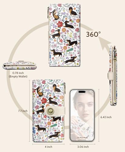 GIANCOMICS Dachshunds Dog Women Wallet RFID, Cute Credit Card Holder Bifold - color: Dachshunds Flowers
