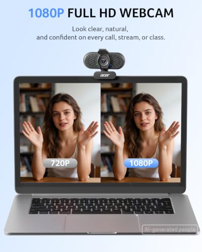 Acer A610 1080p Webcam for PC with Microphones Computer Camera for Meeting - color: Black