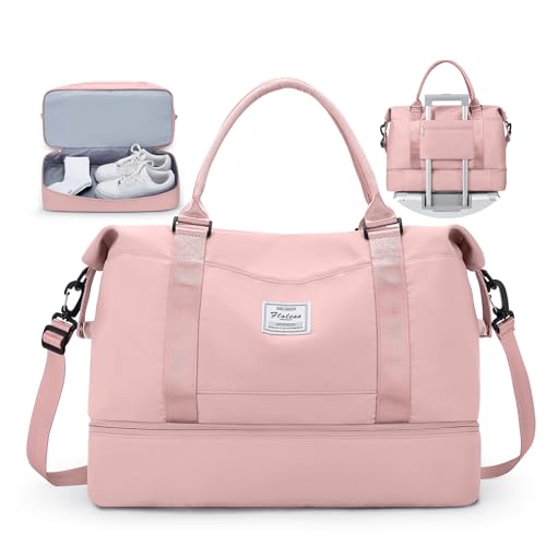 Travel Duffel Bag,Overnight Weekender Bags for Women with Wet Pocket - color: A-Pink, size: Large