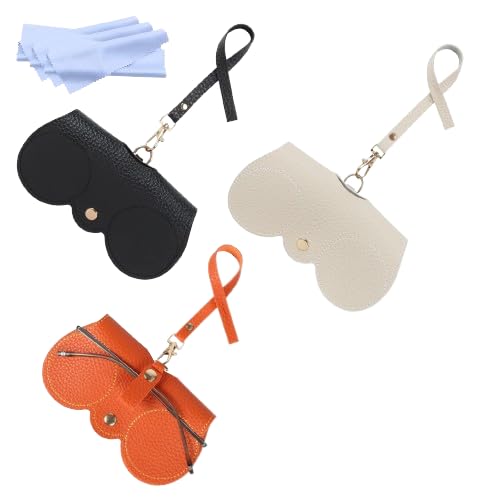 Soft Leather Sunglasses Bag, Portable Leather Glasses Case Holder Sunglasses Pouch, glasses Organizer Bag with Strap - color: Black+orange+gray
