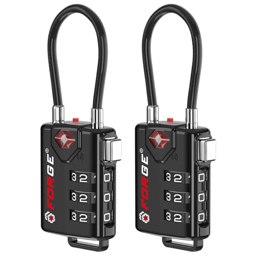 Forge TSA Approved Luggage Locks, Open Alert Cable Lock, Black, 2 Pack - color: Black 2 Pack