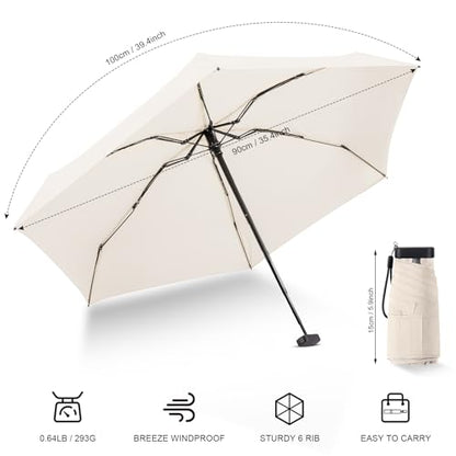 Mini Travel Umbrella Compact for Purse Lightweight Nano Waterproof for Rain - color: 0801.Beige