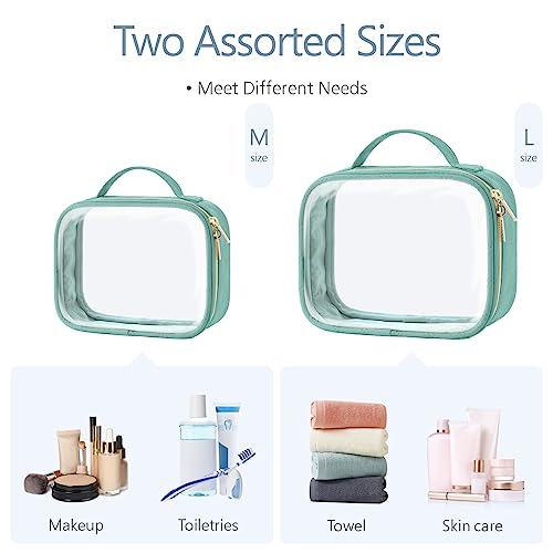PACKISM Clear Makeup Bag Travel - TSA Approved Toiletry Bag, 2 Pack Green - color: 01 Turquoise Green, size: Full Vacation (Mixed Sizes)