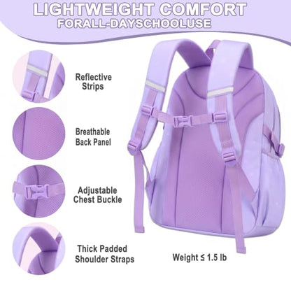 Girls Backpack Set 3PCS Ages 6-12, Kids School Backpack - color: Purple Sequin