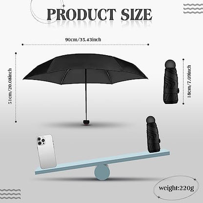 12 Pcs Travel Mini Umbrellas for Purse Bulk Folding Compact Lightweight Windproof UV Pocket Collapsible Umbrella for Kids Backpack Rain Wedding Party Women Girls - color: Black