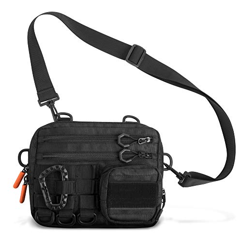 Fitdom Small Tactical Messenger Bag for Men, EDC Sling Crossbody Waist Pack | Water & Cut Resistant Fabric, 5 Compartments, MOLLE Webbing & D-Rings with Sling, Crossbody, Shoulder & Waist Carry Options - style: Casual Carry