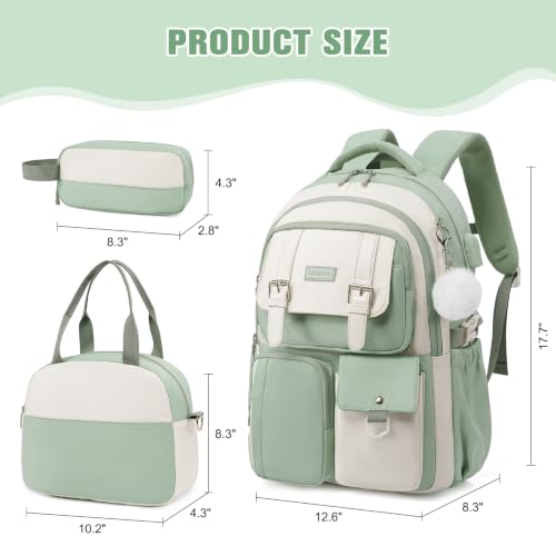 Backpack for Girls, School Backpacks for Teen Girls with Lunch Box - color: Sage