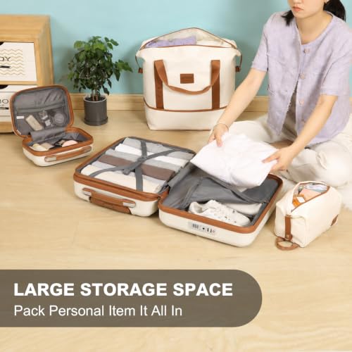 Kono Luggage Set 4 Piece Carry On Hardside Luggage with Spinner Wheels - color: Cream White, size: 12+20-inch/Db/Tb