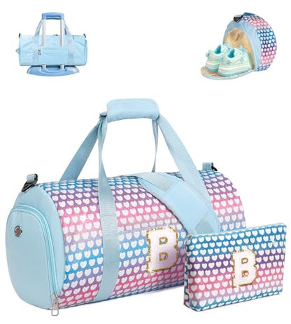 Birthday Gift for 8 Year Old Girls, Initial Kids Travel Duffle Bag - color: Rainbow Blue, style: B