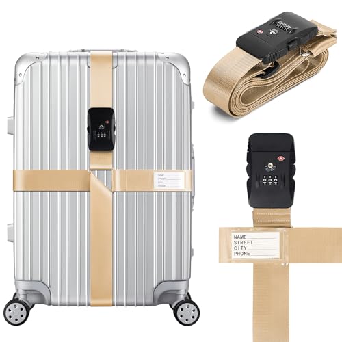 TSA Approved Luggage Straps with Combination Lock, Cross Khaki - color: Cross Khaki