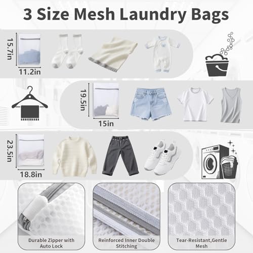 150L Laundry Bag Backpack with 3 Sizes Mesh Wash Bags and Shoulder Straps - color: White, size: 150L
