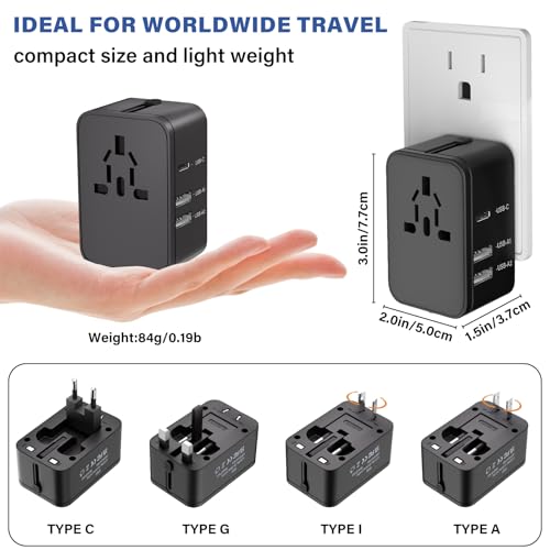 EFISH International Travel Plug Adapter,Universal AC Power Plug Converter - size: Black Travel Plug Adapter(2 USB A+1 USB C)