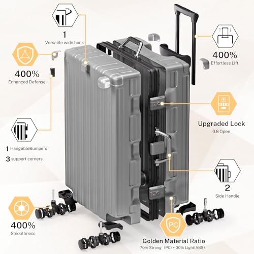 Krute Zipperless Luggage Set 2 Pieces Aluminum Frame Hard Shell Suitcases - color: Gray, size: 2 Pieces(20+28in)