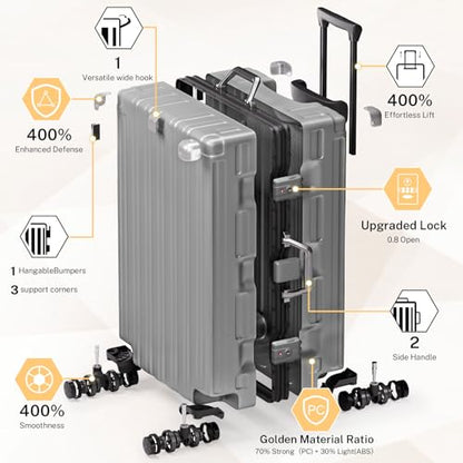 Krute Zipperless Luggage Set 2 Pieces Aluminum Frame Hard Shell Suitcases - color: Gray, size: 2 Pieces(20+28in)