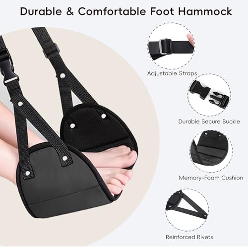 Foot Hammock for Plane Travel, Airplane Foot Hammock, Adjustable Foot Rest Sling with Memory Foam, Airplane Gadgets Travel Essentials for Long Time Flight (Black+Navy) - color: Black+navy