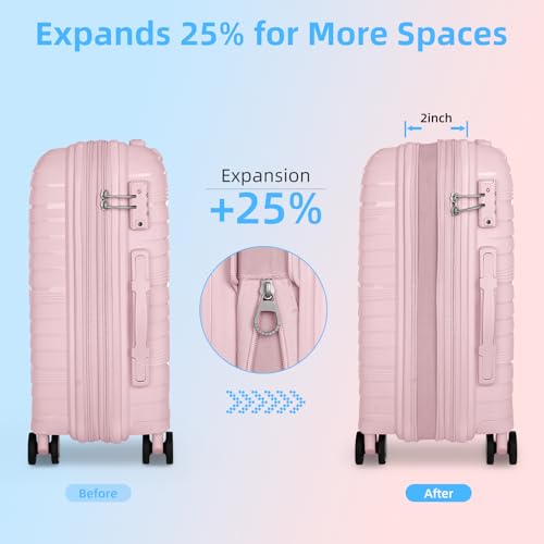 LARVENDER Carry On Luggage 22x14x9 Airline Approved, Suitcases with Wheels - color: Light Pink, size: 3 Piece Set (20/DB/TB)