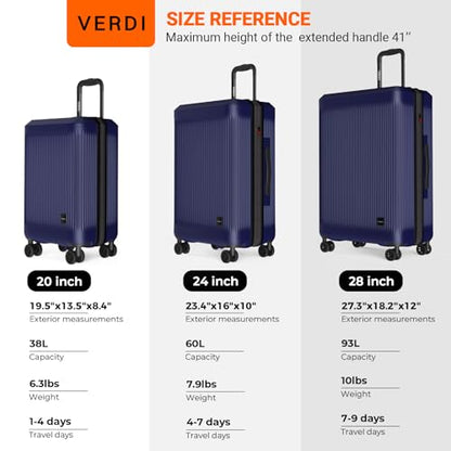 Verdi Hardside Carry On Luggage with Spinner Wheels, Lightweight Travel Suitcase - color: Navy, size: Carry-On 20-Inch