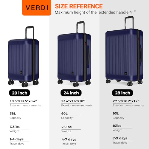 Verdi Hardside Expandable Luggage Set, Carry-On/24-In Suitcase with Spinner Wheels - color: Navy, size: 2-Piece Set (20/24)