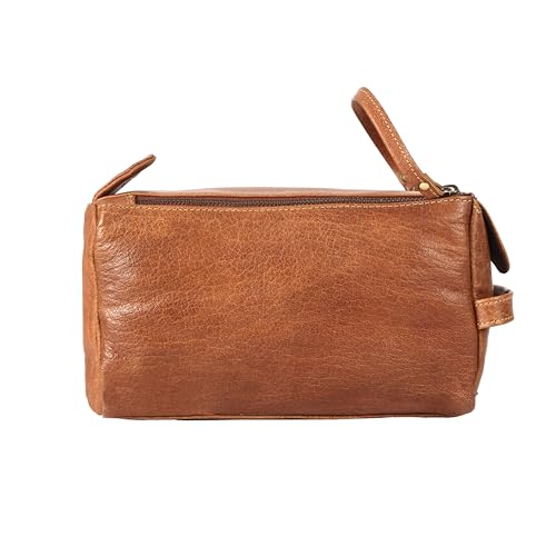 KomalC Buffalo Leather Toiletry Bag for Men & Women, Travel Pouch - color: Chicago Buff