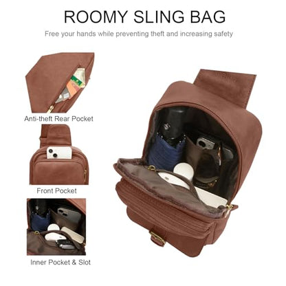 Sling Bag for Men and Women, Dark Brown - color: Dark Brown