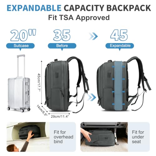 38L Travel Backpack 17" Laptop Backpack, Grey - color: Grey