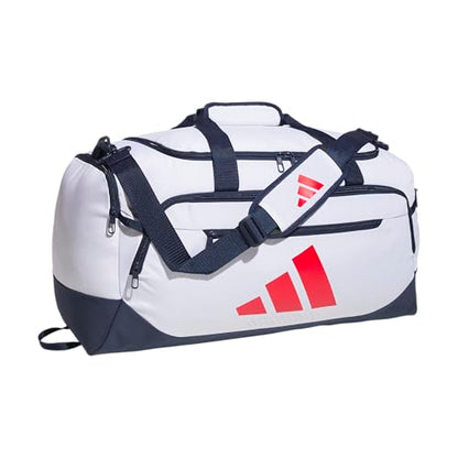 adidas Defender Duffel Bag - color: White/Night Indigo/Pure Ruby Red/Medium 59L, size: Medium (59L), style: Medium 59l
