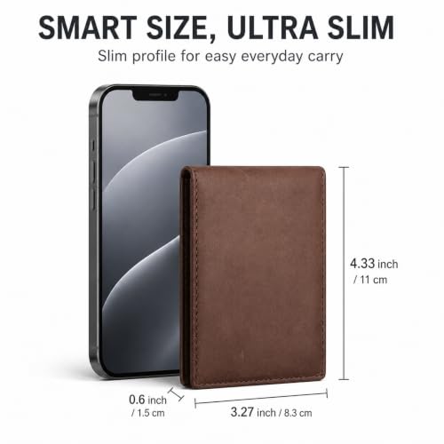 Wallet for Men Slim RFID Blocking Genuine Leather Bifold Mens Wallet - color: Crazy Horse Coffee