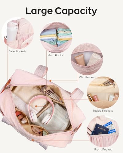 Cute Travel Duffle Bag for Women, Carry On Airline Personal Item Bag - color: BabyPink