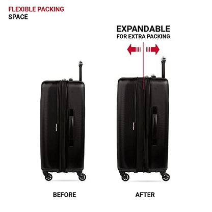 SwissGear 8018 Expandable Luggage, Hard Shell Medium Luggage with Spinner Wheels - color: Black, size: Checked-Medium 24-Inch