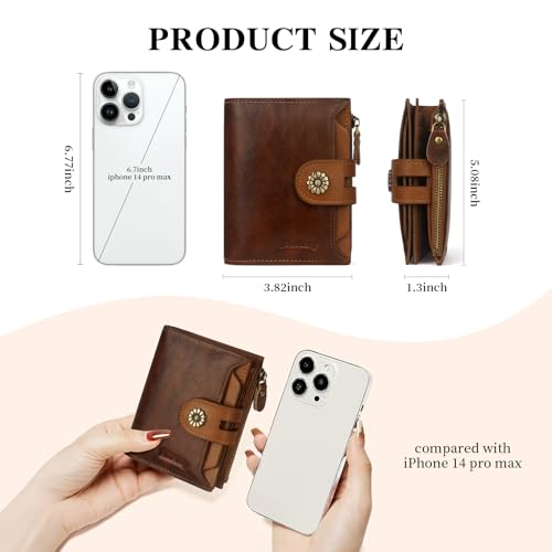 Wallet Women,RFID Blocking Leather Womens Wallet Bifold Compact Card Holder Small Wallet for Women with Removable ID Window zsbrown - color: b3-zsbrown