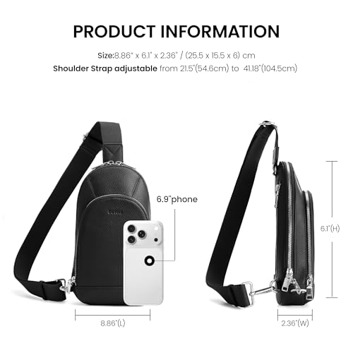 befen Genuine Leather Sling Bag for Women, Anti Theft Crossbody Chest Bags - color: Black