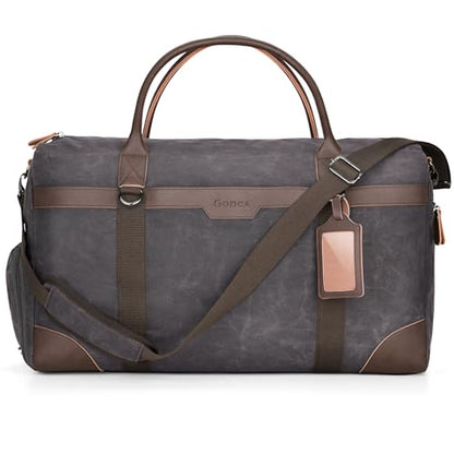 Gonex Waxed Canvas Duffle Bag, Waterproof 55L Travel Weekender Overnight - color: Dark Grey