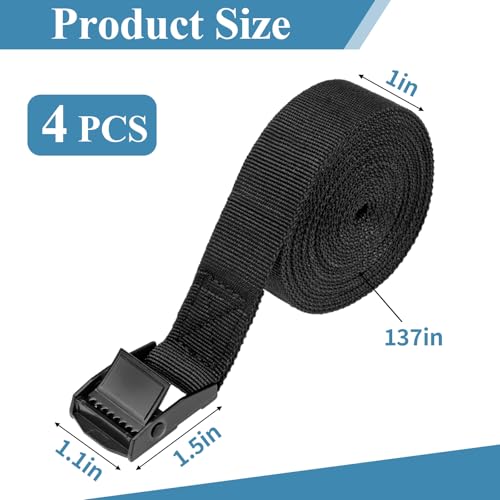 PEASUG Tie Down Straps, 4 Pack Lashing Straps with Buckles for Packing - color: Black, size: 1" x 11.5'