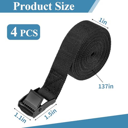 PEASUG Tie Down Straps, 4 Pack Lashing Straps with Buckles for Packing - color: Black, size: 1" x 11.5'