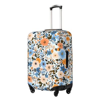 Travel Luggage Cover Blue Flowers, High Elasticity Washable Travel Baggage Protector Case Fits 18-22 in - color: Blue Flowers, size: 18-22 in