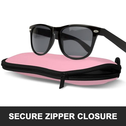 Sunglasses Soft Case, Ultra Light Portable Neoprene Zipper Glasses Case for Men Women - color: Pink
